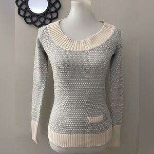 Vintage Old Navy Cream and Gray Textured Fisherman Sweater Casual Holiday Boho